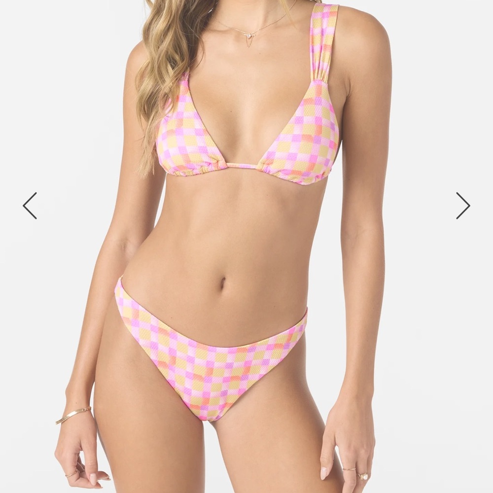 O'Neill Pink and Yellow Plaid Bikini